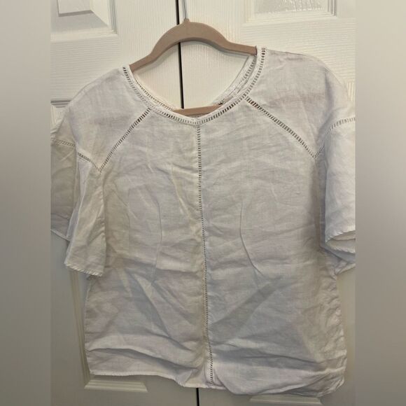 Symple 100% Linen White Blouse Size Small - Picture 1 of 8